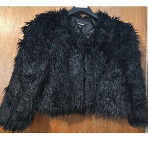Vintage Bebe Small Black Dyed Faux Fox Cropped Fur Coat Festival Rave